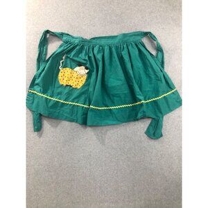 Half Apron Green Cow Pocket Yellow Homemade Countrycore Granny Cottagecore Vtg